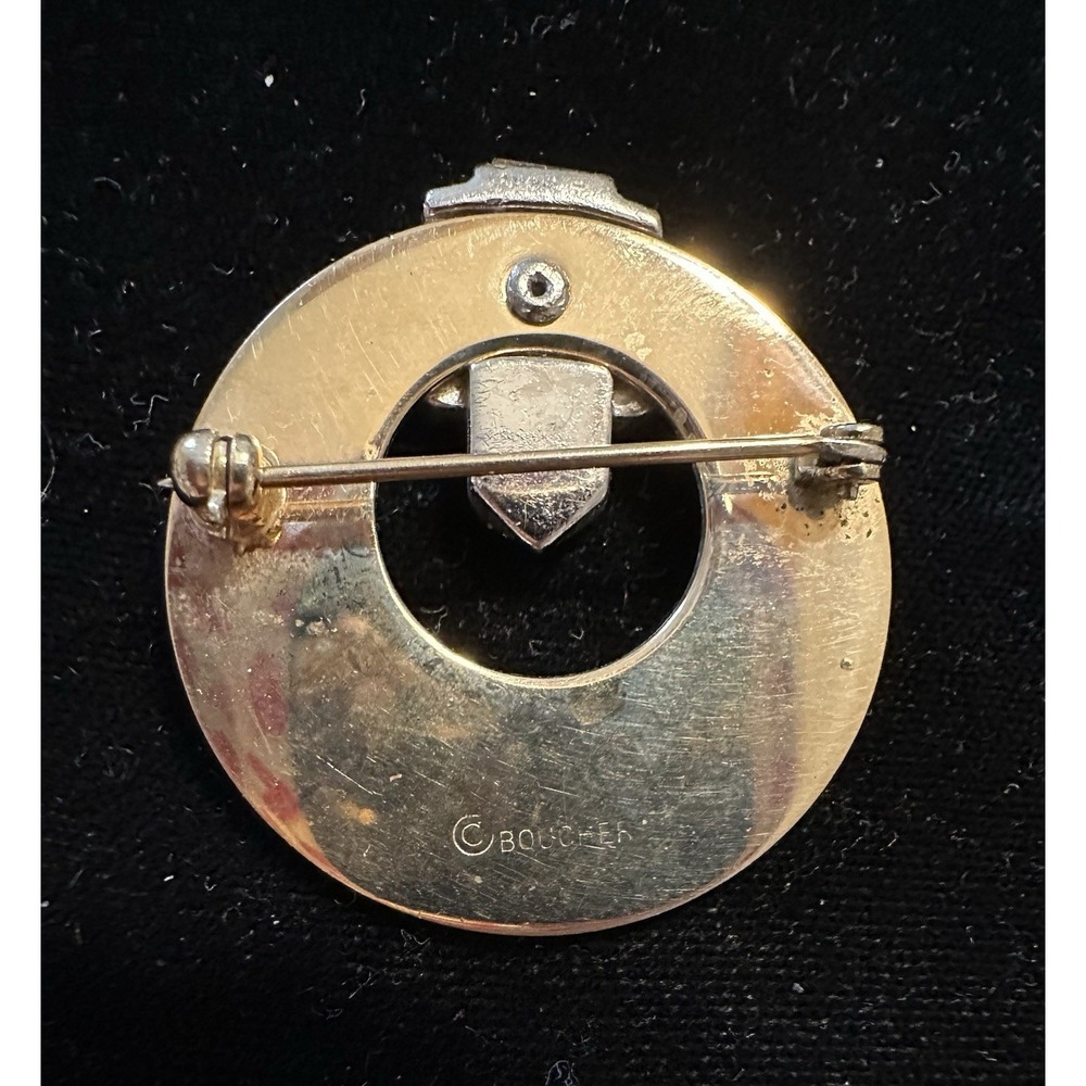 Boucher Circle Pin W/ Buckle Blue Rhinestones - Picture 2 of 4